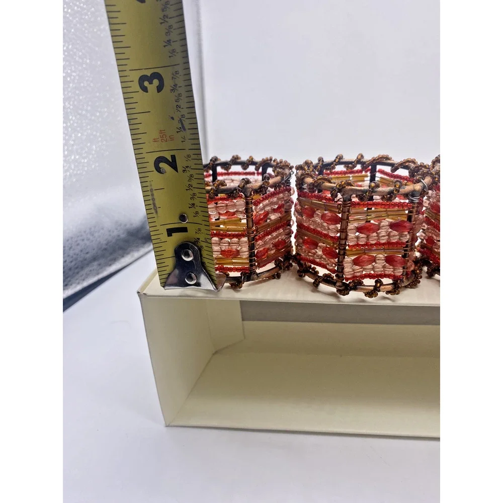 Pier 1 Imports Napkin Rings Moroccan Beaded Brown Red Y2K Boho Earthy Retro NEW